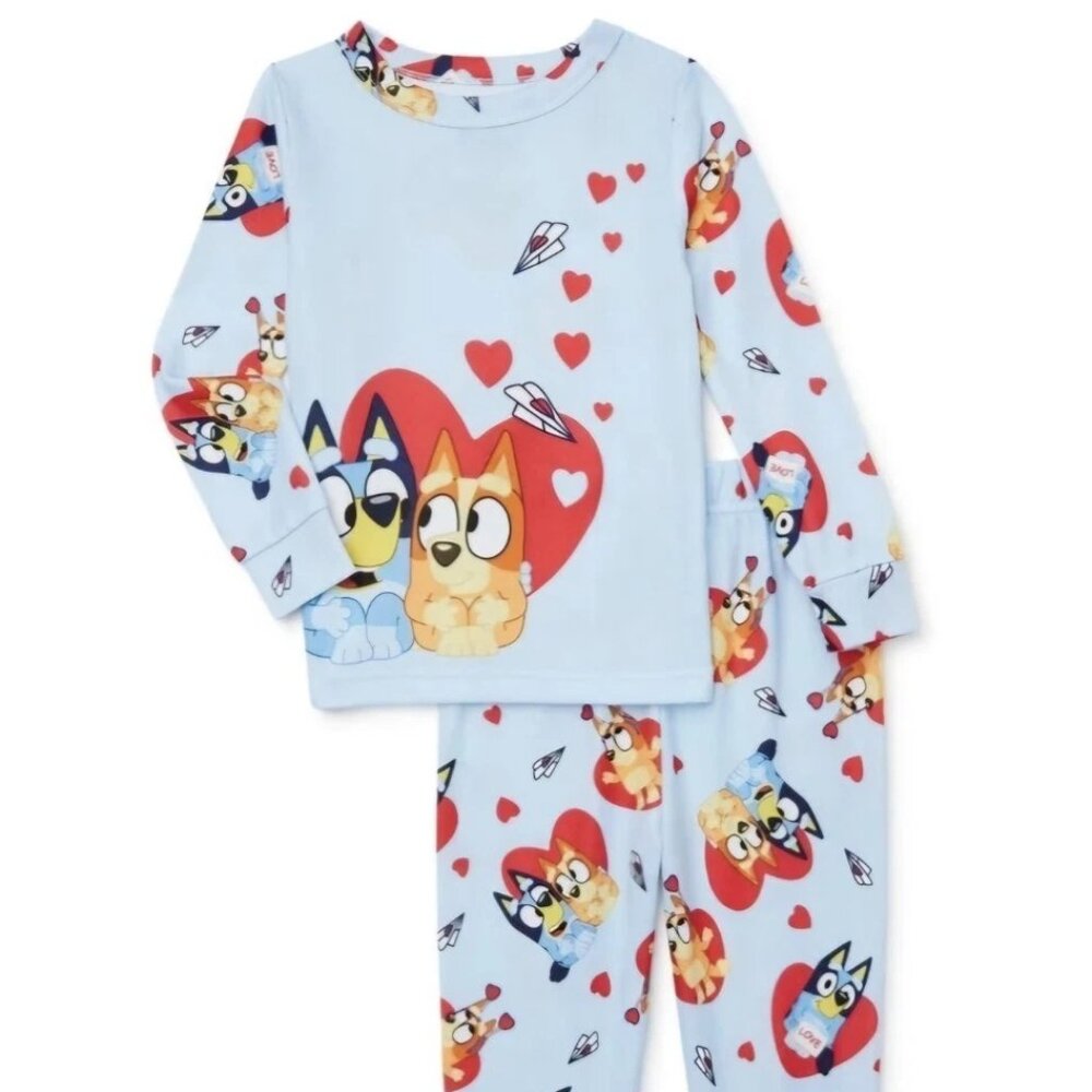 Bluey Unisex Hearts & Love Notes Print 2- Piece Pajama Set / New Without Tags